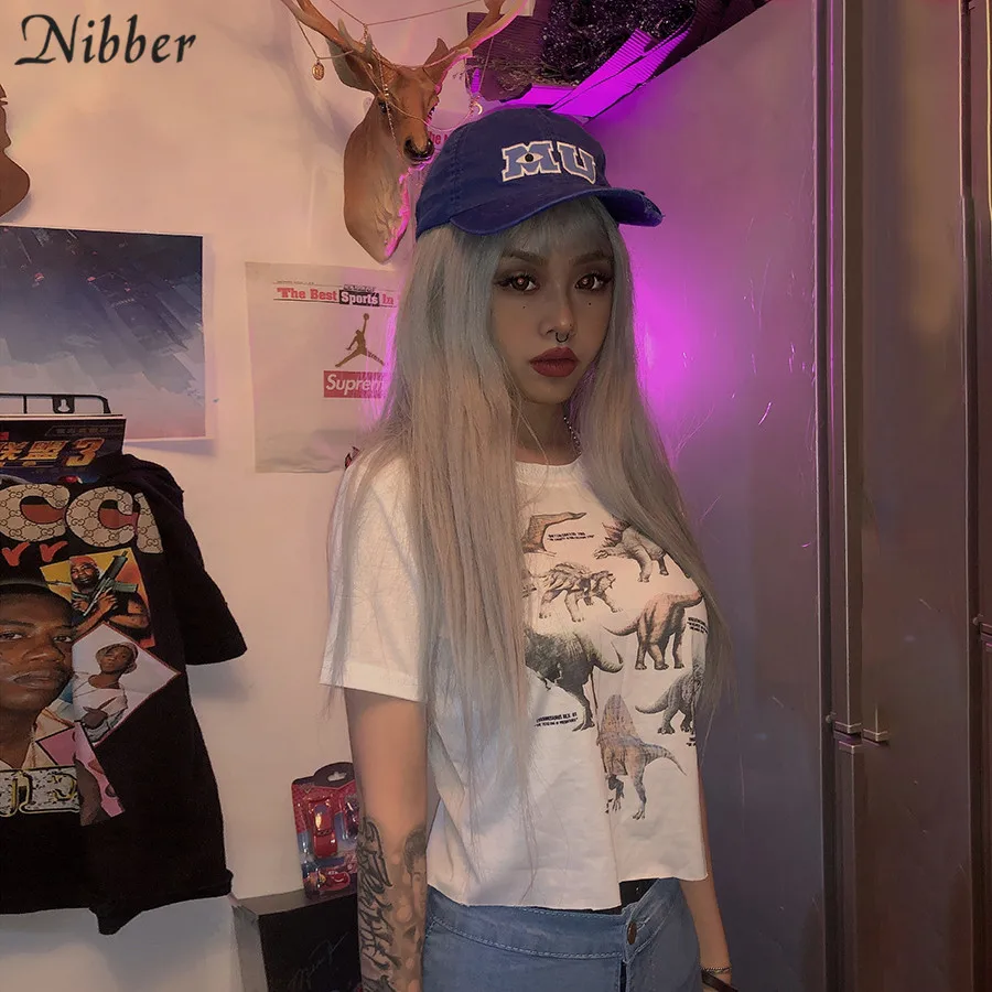 Nibber2019 летний белый хлопковый мультяшный Топ Женская футболка модная Уличная Повседневная одежда футболки стрейчевая Базовая футболка с коротким рукавом