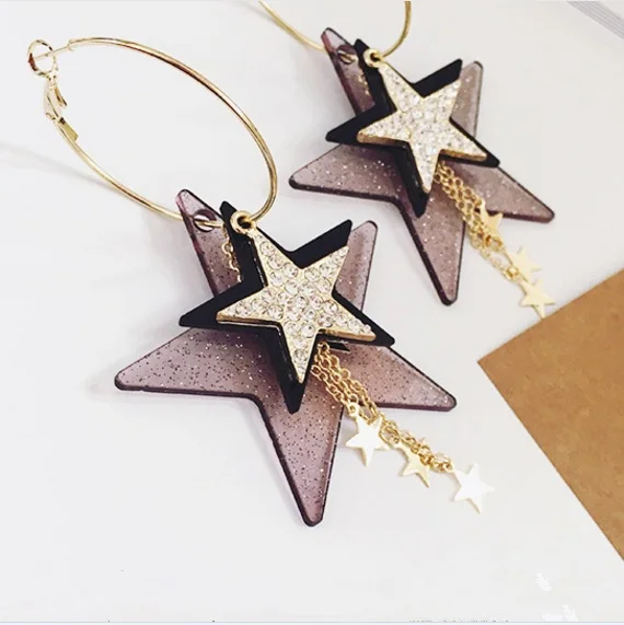 2016 New Trendy Exaggerate Multi-Deck Five-pointed Stars Big Circle Chain Tassel Earrings Pendientes Brincos For Women ED027 | Украшения и