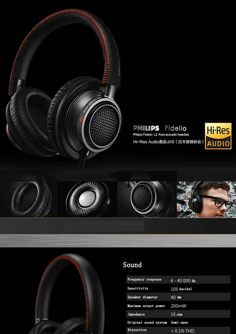 Оригинальные Наушники Philips L2BO HIFI с высоким разрешением, повязка на голову, проводные гарнитуры, аудио кабель с микрофоном длиной 1,25 для телефона