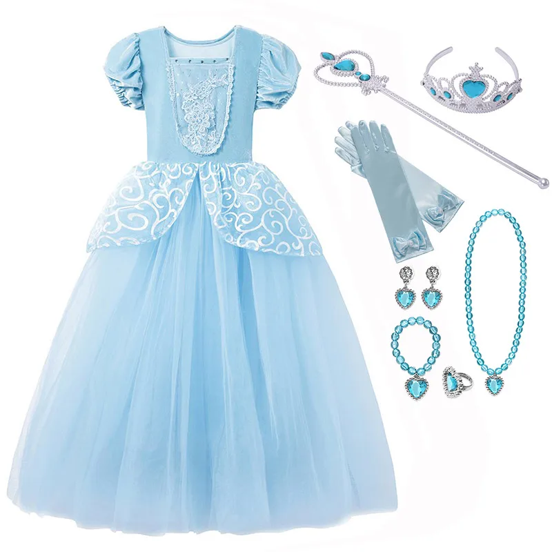 Cinderella Set 5 Детский роскошный костюм принцессы Золушки; летнее праздничное платье для девочек; платье для костюмированной вечеринки на Хэллоуин; карнавальное детское платье Золушки; платье для макияжа - Цвет: Cinderella Set 5