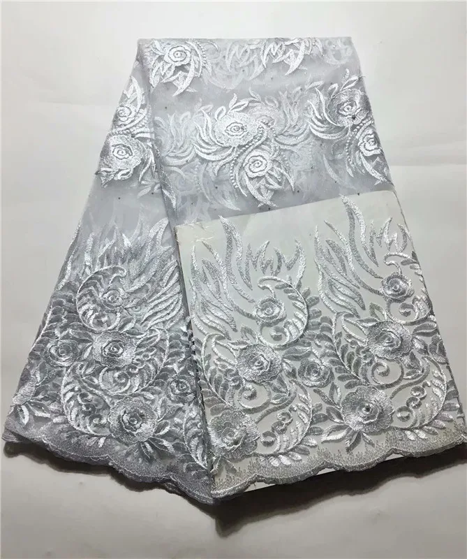 Серебристо белое Африканское Тюлевое кружево 2019 Высококачественная французская