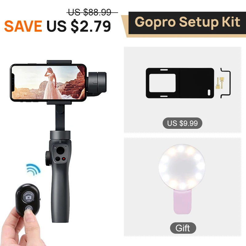 gopro setup Funsnap захвата 2 3-осевой Карманный шарнирный стабилизатор для смартфона Камера стабилизатор для iphone gopro hero 7 6 4 dji Osmo экшн Камера s yi 4 k - Цвет: gopro setup