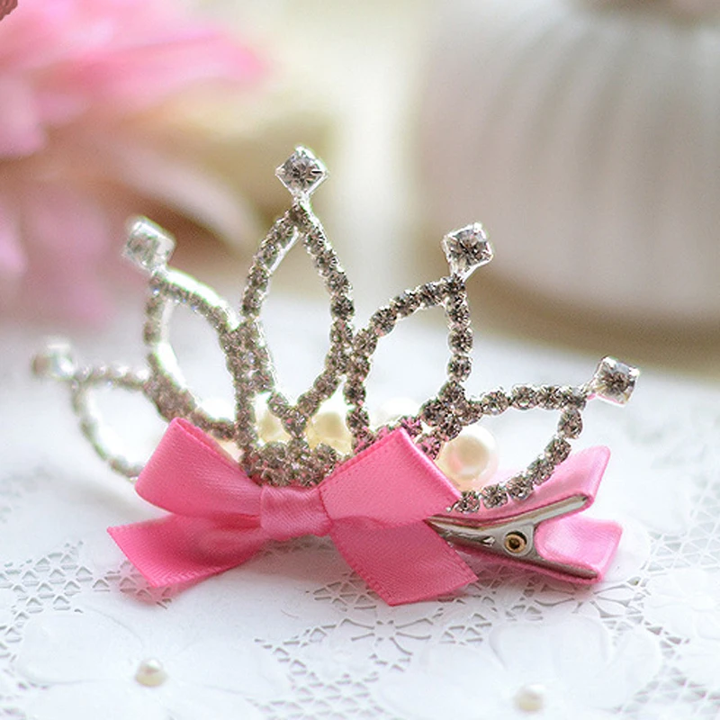 Style 1 rose red Wecute/1 шт., новинка, блестящая заколка для волос в форме короны, аксессуары для волос для маленьких девочек, повязка на голову принцессы с кристаллами для маленьких детей - Цвет: Style 1 rose red