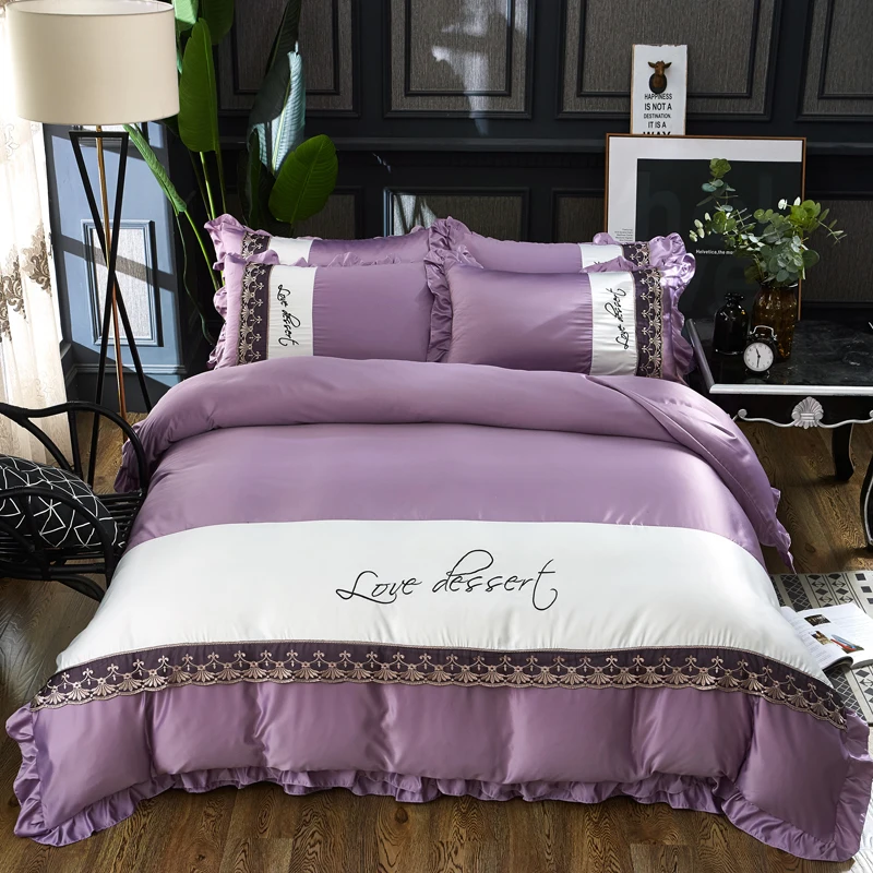 

4Pcs Washing silk Luxury bedding sets Embroidery bed set double queen king size duvet cover bed sheet set pillowcase