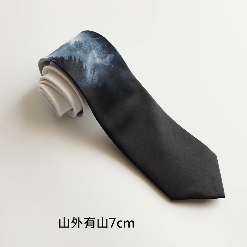 7cm wide Галстук бабочка с принтом галстук 7cm5. 5 см темно-синий градиент пейзаж китайский стиль ретро день рождения Молодежный подарок gravatas - Цвет: 7cm wide