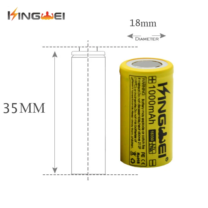10 шт KingWei 18350 батареи Желтый 1000mAh 3 7 v литий ионный аккумулятор для фонарика