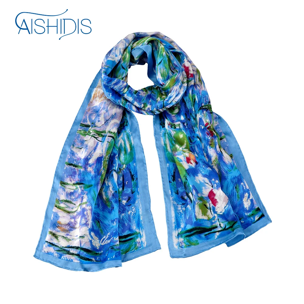 Роскошный атласный Шелковый шарф бренда Aishidis 100% шаль палантин с рисунком