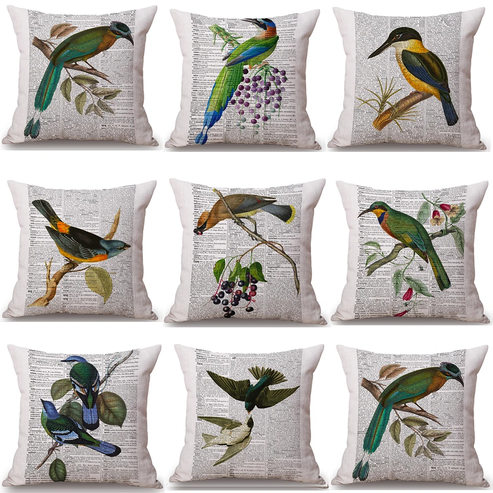 Винтажная наволочка для тела с изображением птицы и цветка льняная кровати