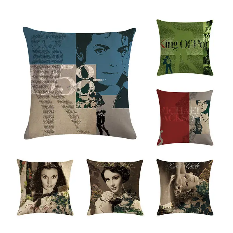 

Star Audrey Hepburn Monroe Cushion Cover Famous Movie Star Pillows Case Home Decor 45x45cm cuscini vintage ZY184