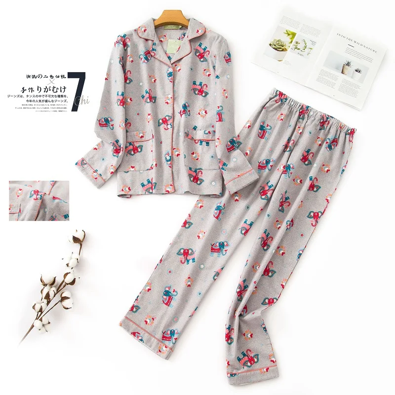 Cute cartoon cotton pyjamas women pajamas sets autumn elephants 99% Brushed sleepwear Floral prints pijamas mujer | Женская одежда