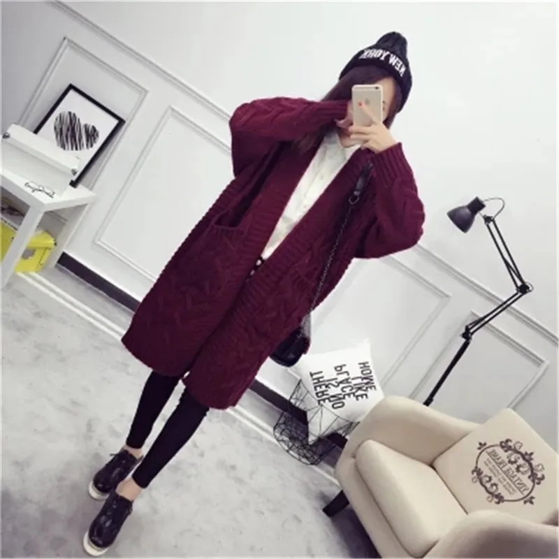 

2018 Autumn winter Plus Size Long Sleeve Solid Cardigan Women Sweater Pockets Long Cardigan Female Women Knitted Jacket Tops P52