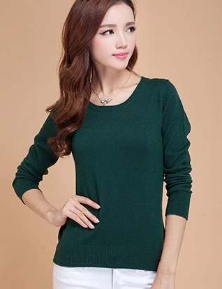 dark green Портной Овцы кашемировый шерстяной свитер женский однотонный пуловер с круглым вырезом женский свитер с длинным рукавом вязаный джемпер - Цвет: dark green