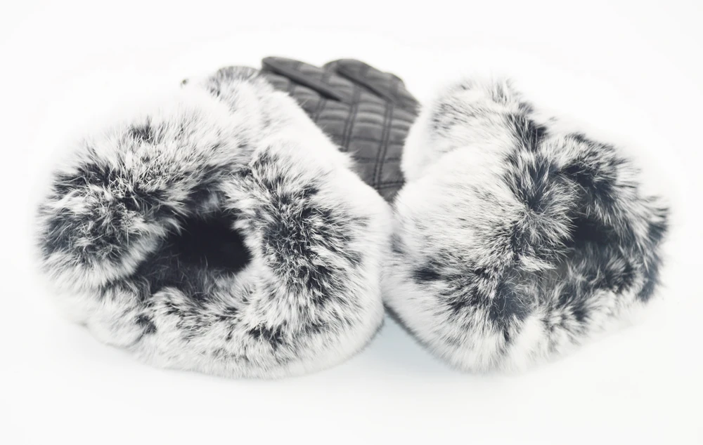 Real Rex Rabbit fur Leather Gloves Women Black Sheepskin Genuine Leather Gloves Winter Warm Soft Sheepskin Leather Gloves