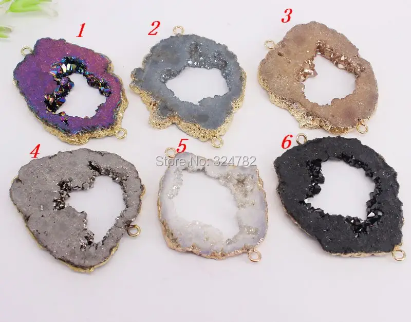 5 шт. модные золотистые металлические черные цвета титановый кварц Geode коннектор драгоценных камней бусины для изготовления ювелирных изделий
