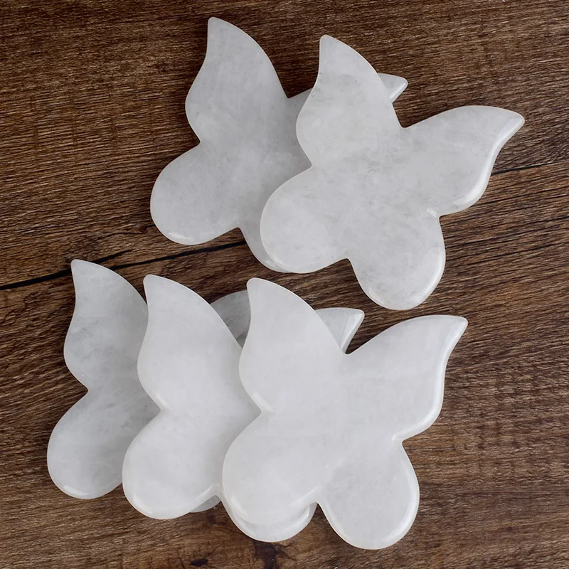 Массажер для лица из белого нефрита 2 шт. натуральный кристалл Бабочка задняя