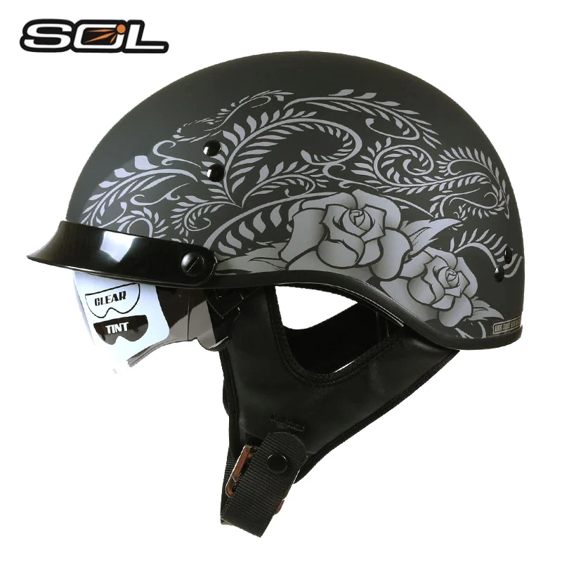 TAIWAN SOL brand Motorcycle helmet man open face Harley retro scooter half DOT approved Skull Motocicleta Moto casco | Автомобили и