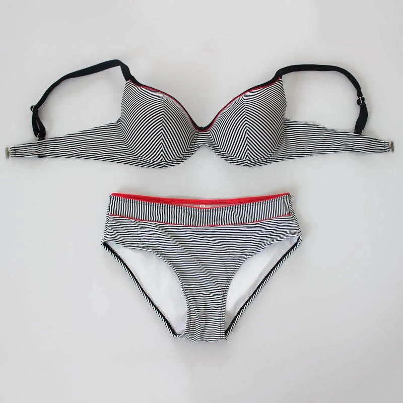 Женский раздельный купальник бикини в полоску винтажный большого размера для