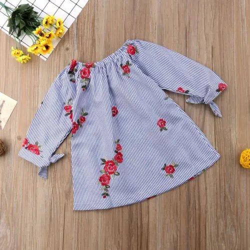 Kid Girls Off-the-shoulder Shirt Dress Clothes Toddler Newborn Infant Baby Girl Sundress Off Shoulder Long Sleeve Set | Детская одежда