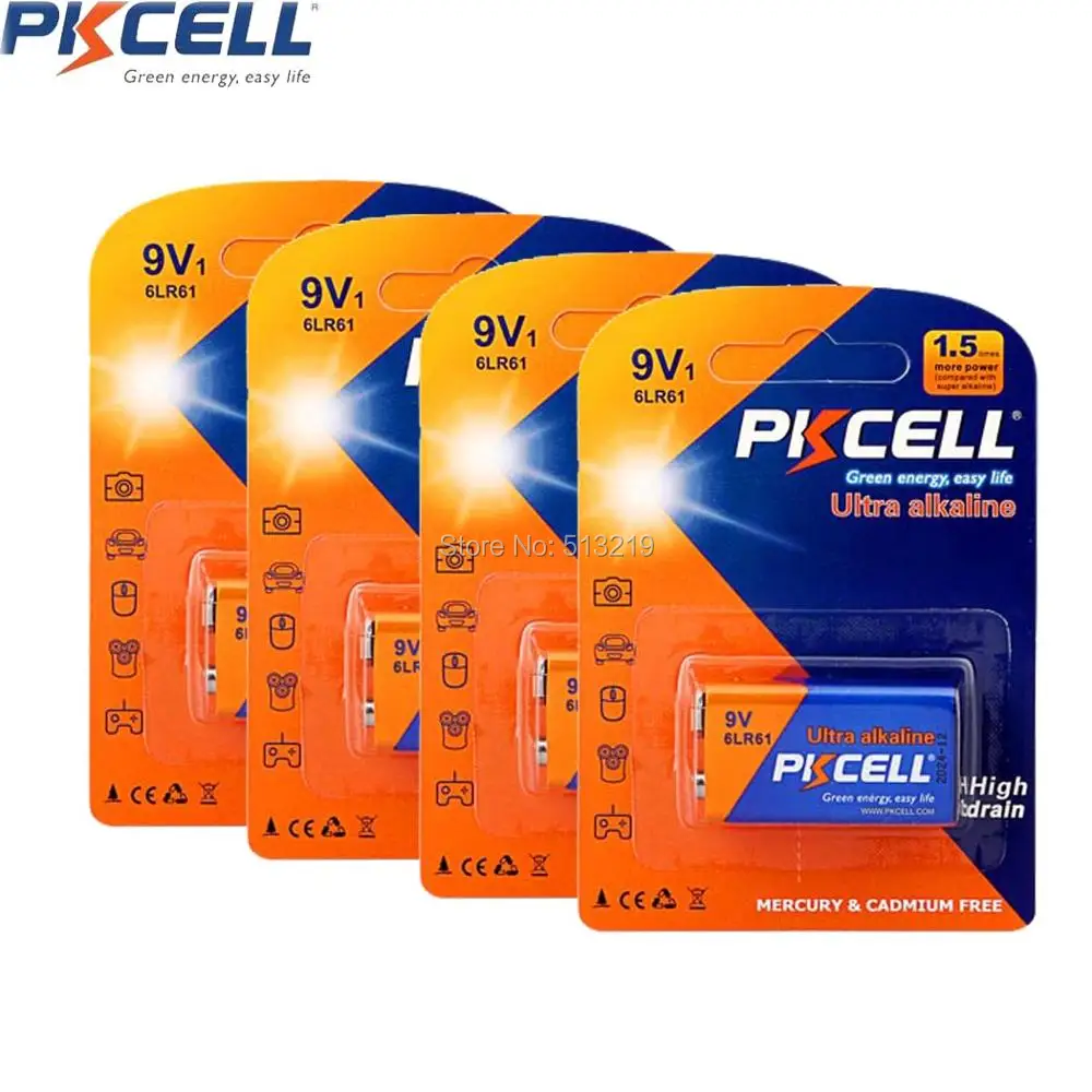 4 x PKCELL 6LR61 инфракрасный термометр для измерения температуры супер Щелочная сухая