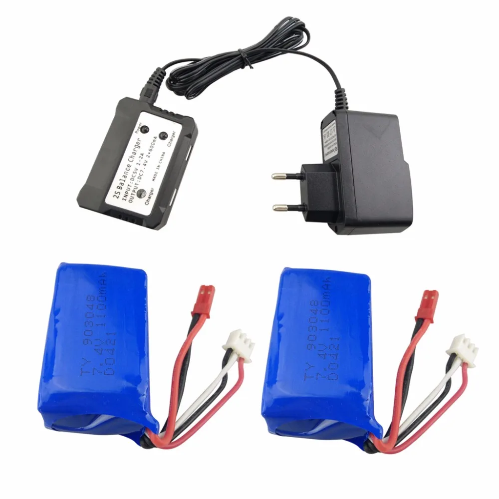 

2PCS 7.4V 1100mah Lithium Battery with 2 in 1 Euro Regulator for WLtoys A949 A959 A969 A979 S989 V912 T23 T55 F45 A320 A321 RC