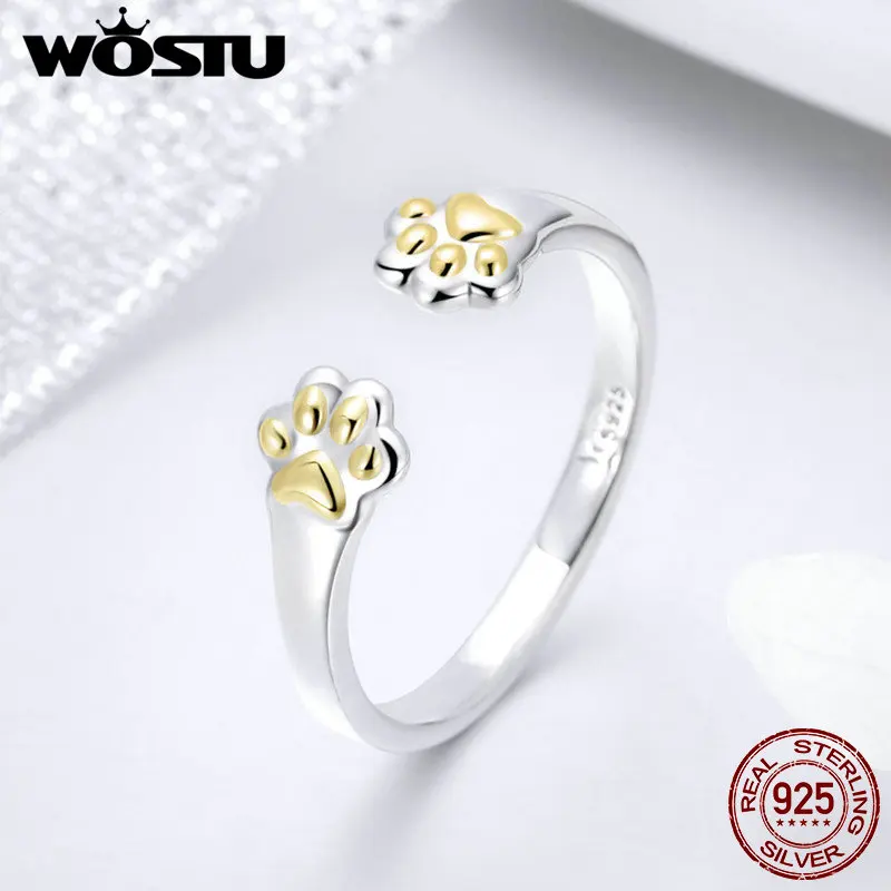 WOSTU-anillos de plata esterlina 2019 100% para mujer, accesorio Original de pata de perro y gato para fiesta de cumpleaños, regalo de joyería, novedad de 925, FIR430