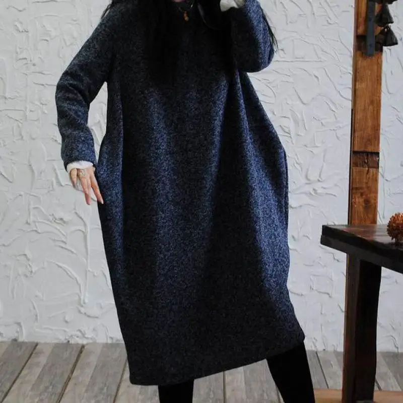 Весна-Зима 2020 теплые шерстяные платья для женщин Повседневное платье с длинным