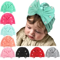 baby bowknot hats kids bow cotton cap with pearls baby hat newborn girls clothes accessories infant beanie turban cap solid