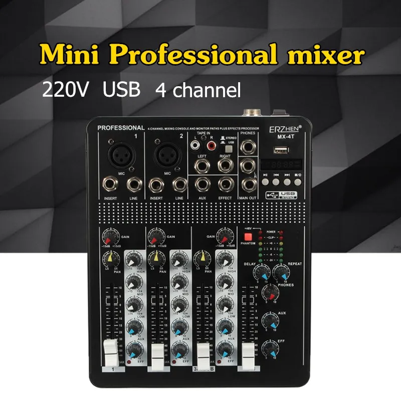 LEORY Профессиональный USB 4 канала DJ цифровым микшером Управление; с цифровой задержки bluetooth мини аудио DJ Mezclador получить Управление