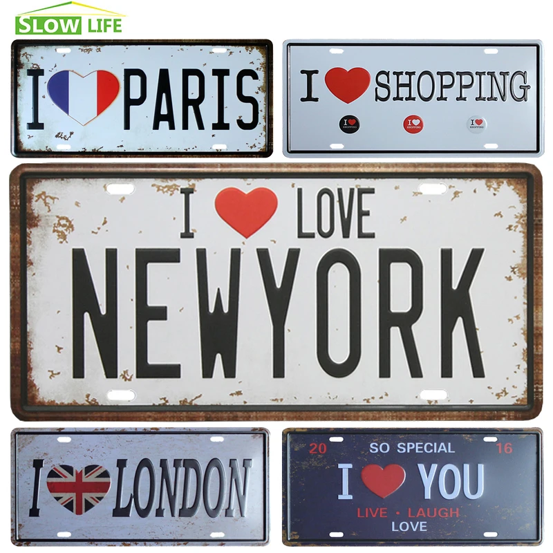 Металлический номерной знак I LOVE Нью-Йорк винтажный Декор для дома жестяной