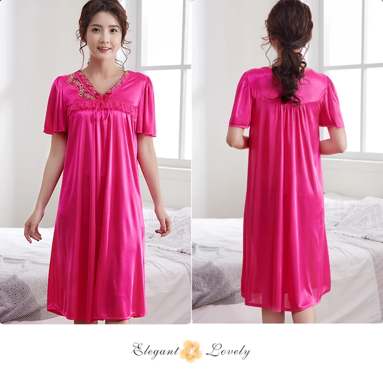 Для женщин сексуальное нижнее белье кружева Для женщин Лето Плюс Размеры шелковой ночной рубашке женщина большой Размеры короткий рукав одежда для сна домашняя одежда для отдыха M-5XL