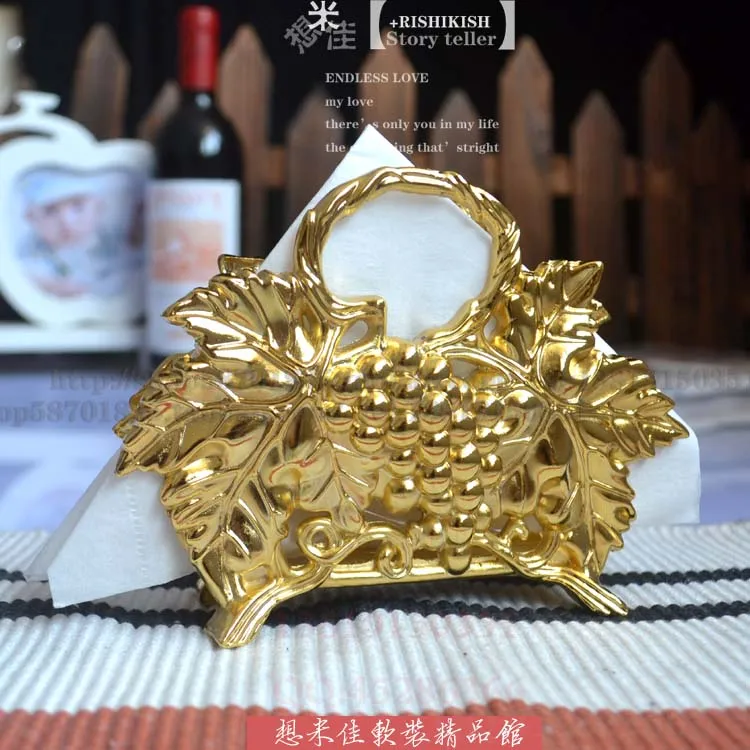 Gold Европейские Бумажные Вешалки для полотенец с мелким рисунком винограда, посеребренные металлические бумажные вафельные салфетки, аксессуары для дома - Цвет: Gold