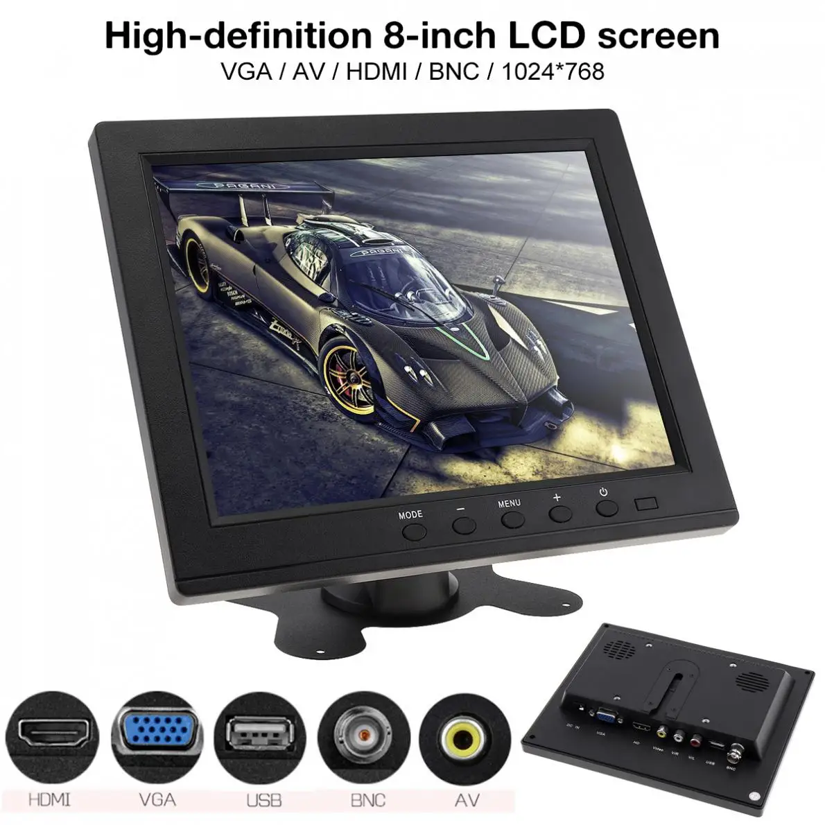 

12V 8 Inch HD LED TFT-LCD Car Monitor Mini TV Computer 2 Channel Video Input Security Monitor with Speaker VGA for Car