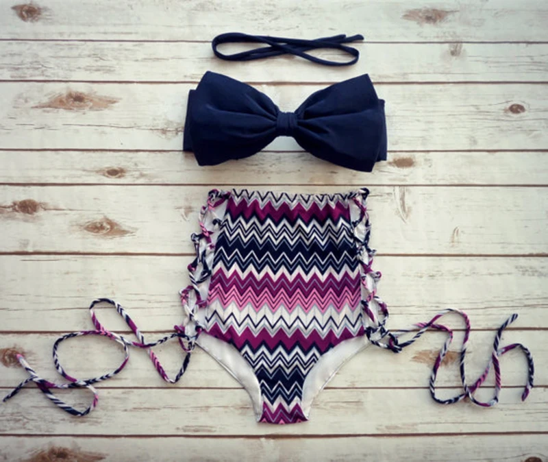 Высокая Талия Бикини Большой Бант Набор Печатных Купальники Холтер Сексуальное