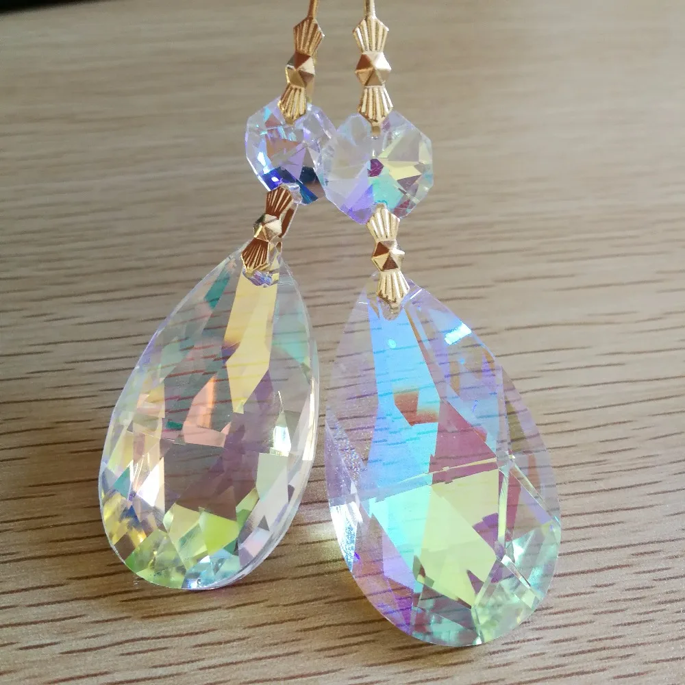 20 шт./лот блеск de cristal 50 мм Teardrop Crystal AB Украшения кристаллы люстра Запчасти Освещение кулон с золотыми Bowties