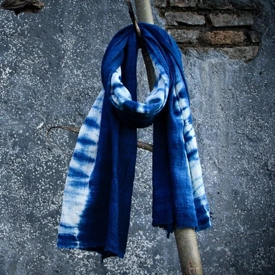Женский синий шарф 100% натуральный хлопок цвет Индиго или мужской 65 х190 см |