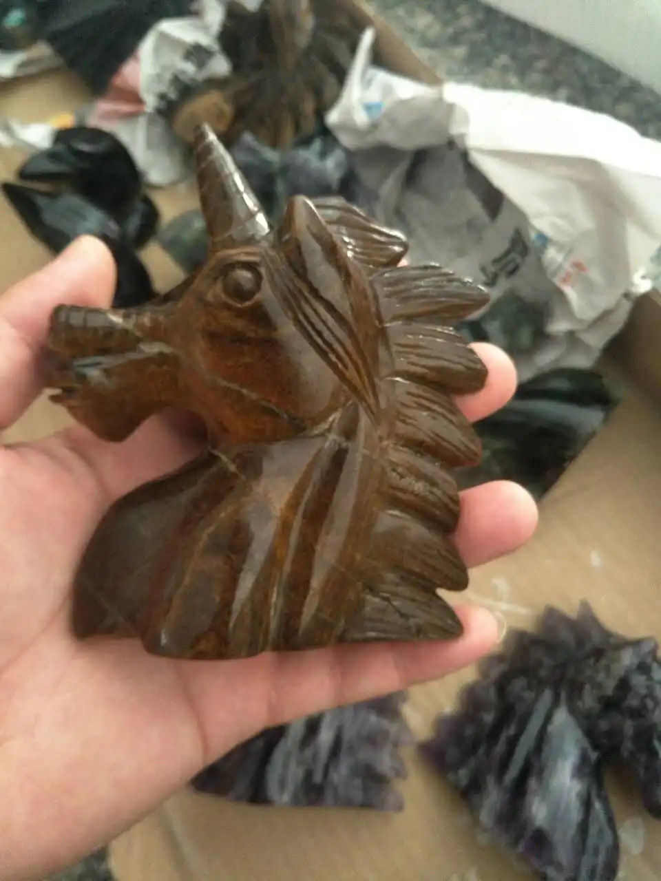 High Quality Beautiful Natural Tiger Eye Quartz Crystal Carved Horse Head Unicorn Healing | Дом и сад