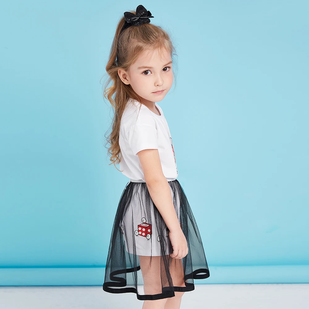 Balabala Girls Clothes Sets 2018 New Summer cotton Fashion Cartoon Printed T-Shirts+lace Dress 2Pcs Chidlren Clothing | Детская одежда