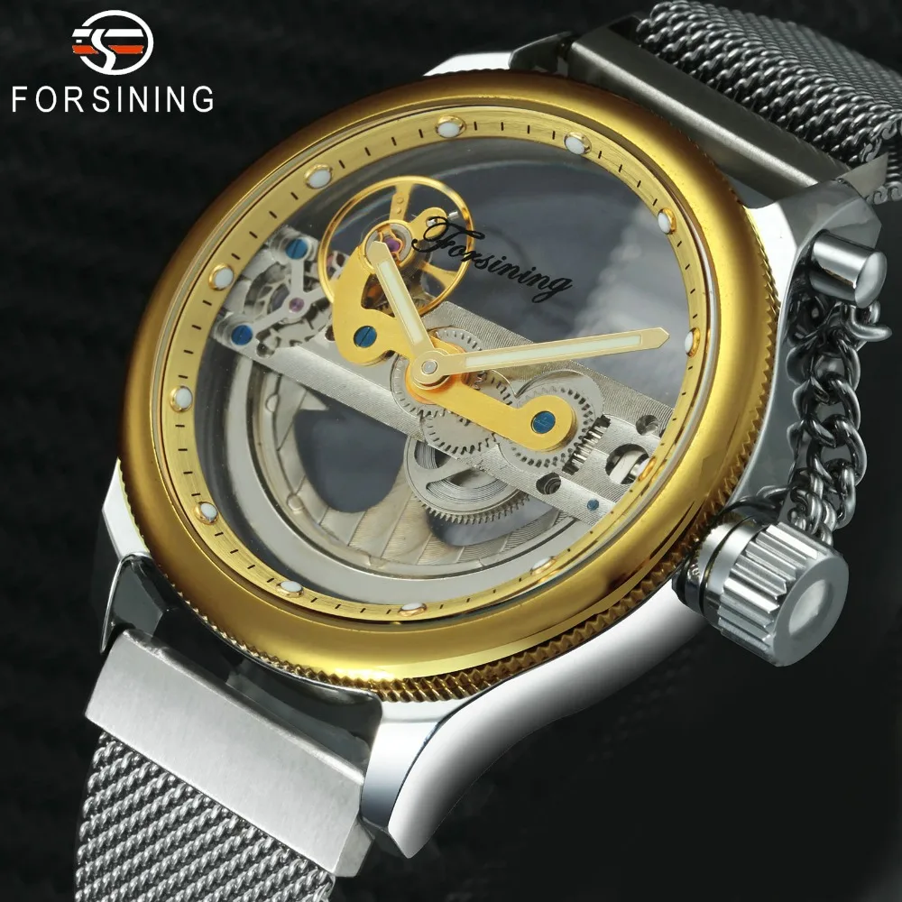 FORSINING Топ бренд класса люкс Золотой мост часы для мужчин резные Авто Механический