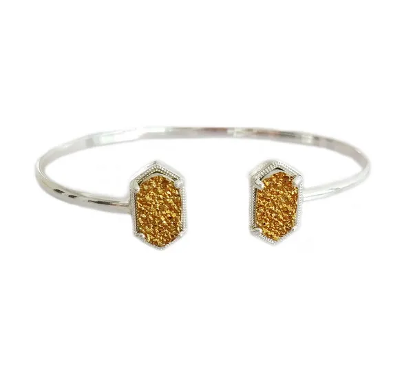 Silver gold Новинка! Медные маленькие овальные браслеты из полимера, Druzy браслеты с мраморным камнем - Окраска металла: Silver gold