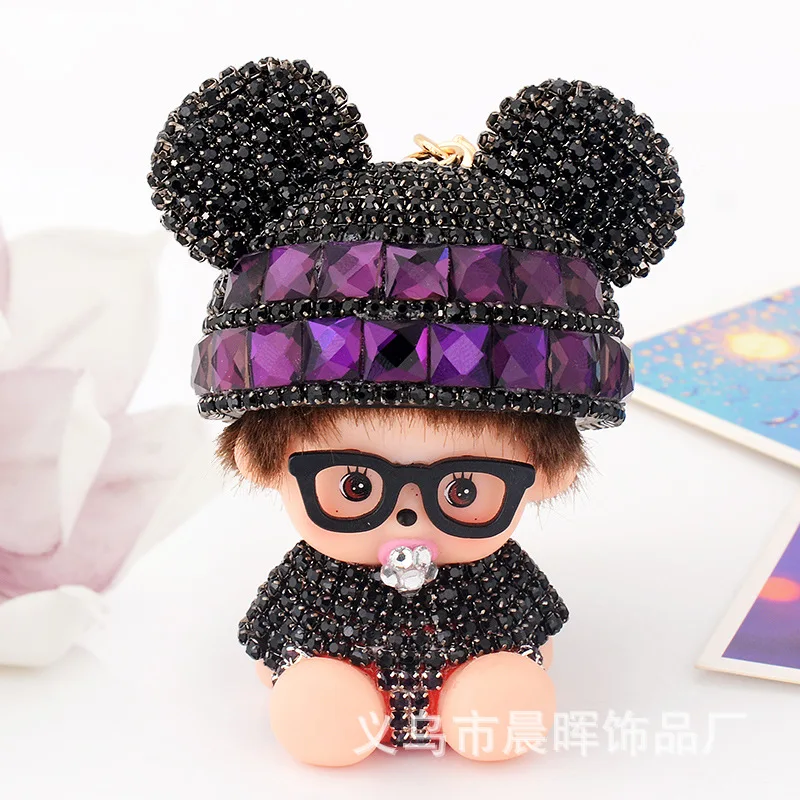 2017 Новая Мода Monchhichi Мило Инкрустация Кристалл Сумка Аксессуары Подвеска Помпон