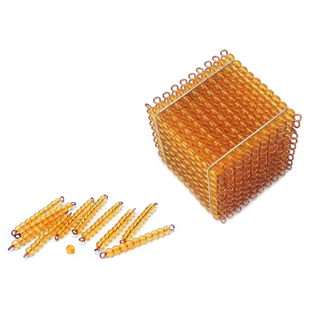 Jouets de maths Montessori pour bébé  perles dorées  démo décimale  mille perles Cube carré pour