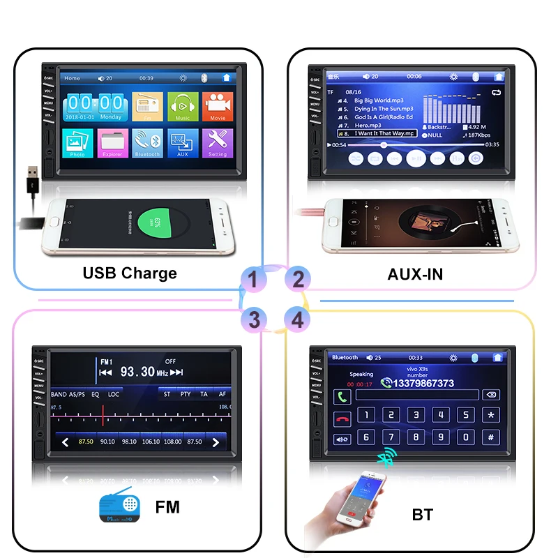 2 DIN автомагнитола 7 &quotсенсорный экран магнитофон FM Blutoothstereo Авторадио Зеркало