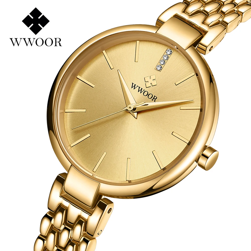 

2019 WWOOR New Gold Steel Women Watch Business Quartz Watch Ladies Brand Luxury Female Wrist Watch Girl Clock Relogio Feminin