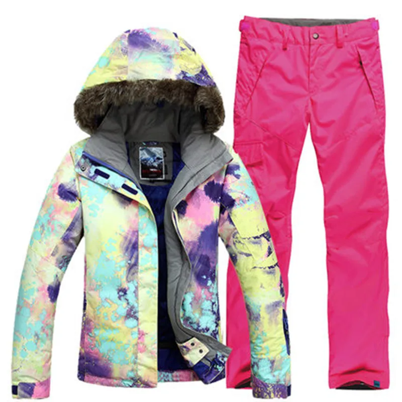New GSOU SNOW Single Double Board Women's Ski Suit Hair Collar Thermal Waterproof Windproof Jacket Pants Size XS-L | Спорт и