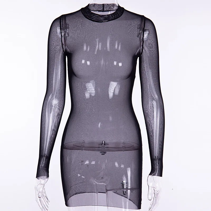 Женское облегающее Сетчатое мини-платье неоново-зеленого цвета с длинным