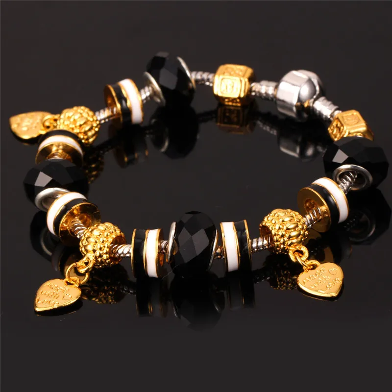 Женский браслет с подвесками в виде сердца золотого цвета|bracelets for|charm braceletcharm