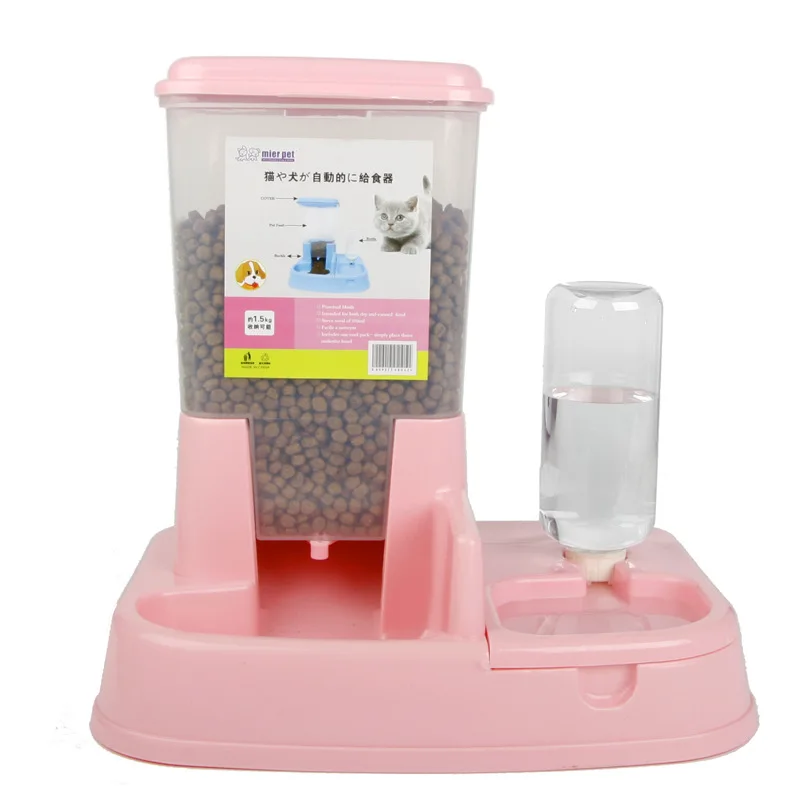High Capacity Automatic Water Dispenser Feeder Cat Food Bowl Dog Double Bowl Best Selling Pet Supplies - Цвет: Розовый