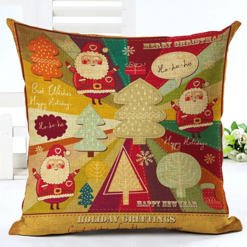 2017 Cartoon Style Chirsmas Santa Claus Cute Pillow Almofadas Linen Decorative Cushion Without Filling | Дом и сад