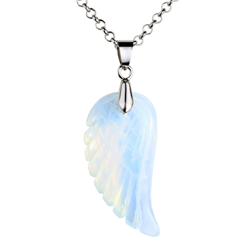 Opalite Ayliss натуральный камень ожерелья в форме ангельских крыльев и подвески фиолетовый розовый рок кристалл лазурит Опал Зеленый авантюрин ювелирные изделия - Окраска металла: Opalite