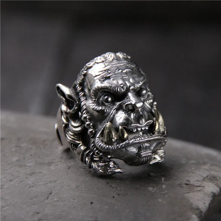 100%S925 pure silver with section head of  ring Thai silver restoring ancient ways is domineering male ring